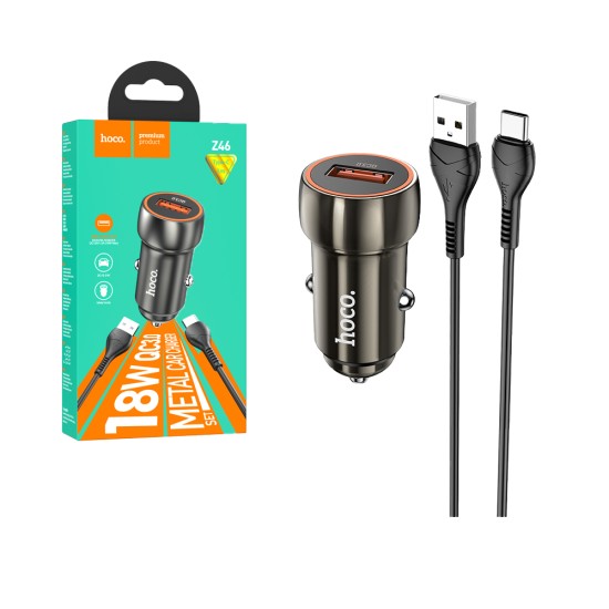 Hoco Car Charger Z46 Blue Shield 18w QC3.0 With Micro Cable 1m Metallic Gray Hoco Car Charger Z46 Blue Shield 18w QC3.0 With Micro Cable 1m Metallic Gray